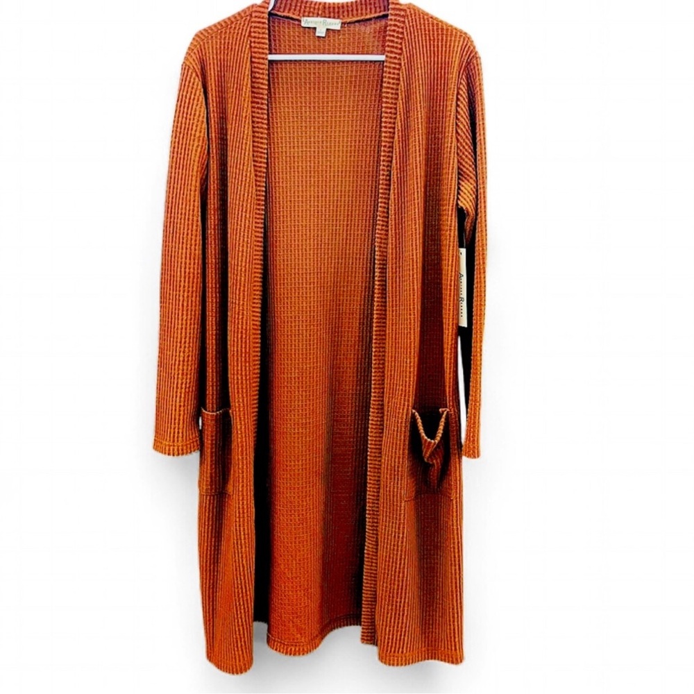 NWT Another Reason Pumpkin Open-Front Waffle-Knit Cardigan - Size L